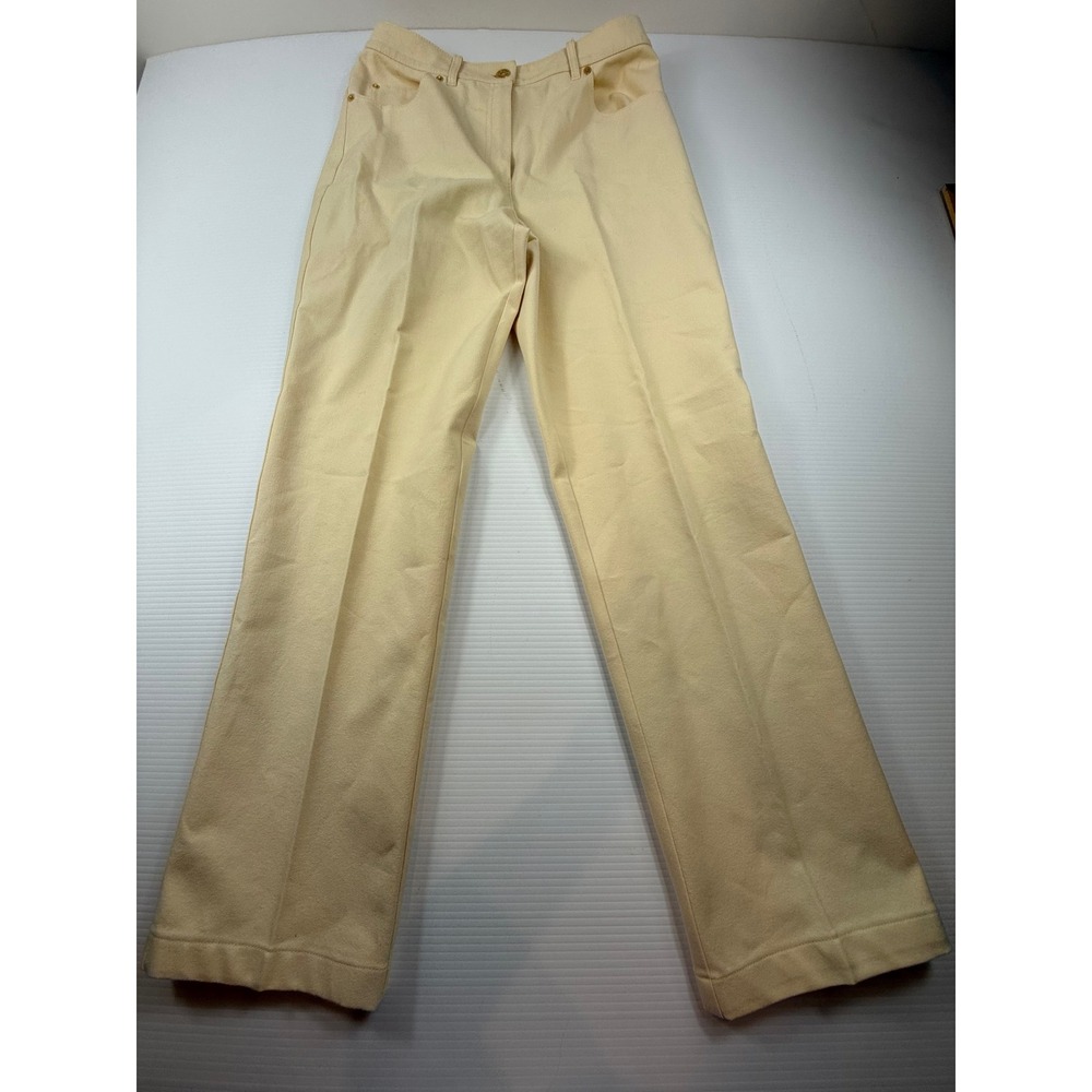 St John Sport Womens 6 Pale Yellow High Rise Straight Leg Cotton Trousers Pants